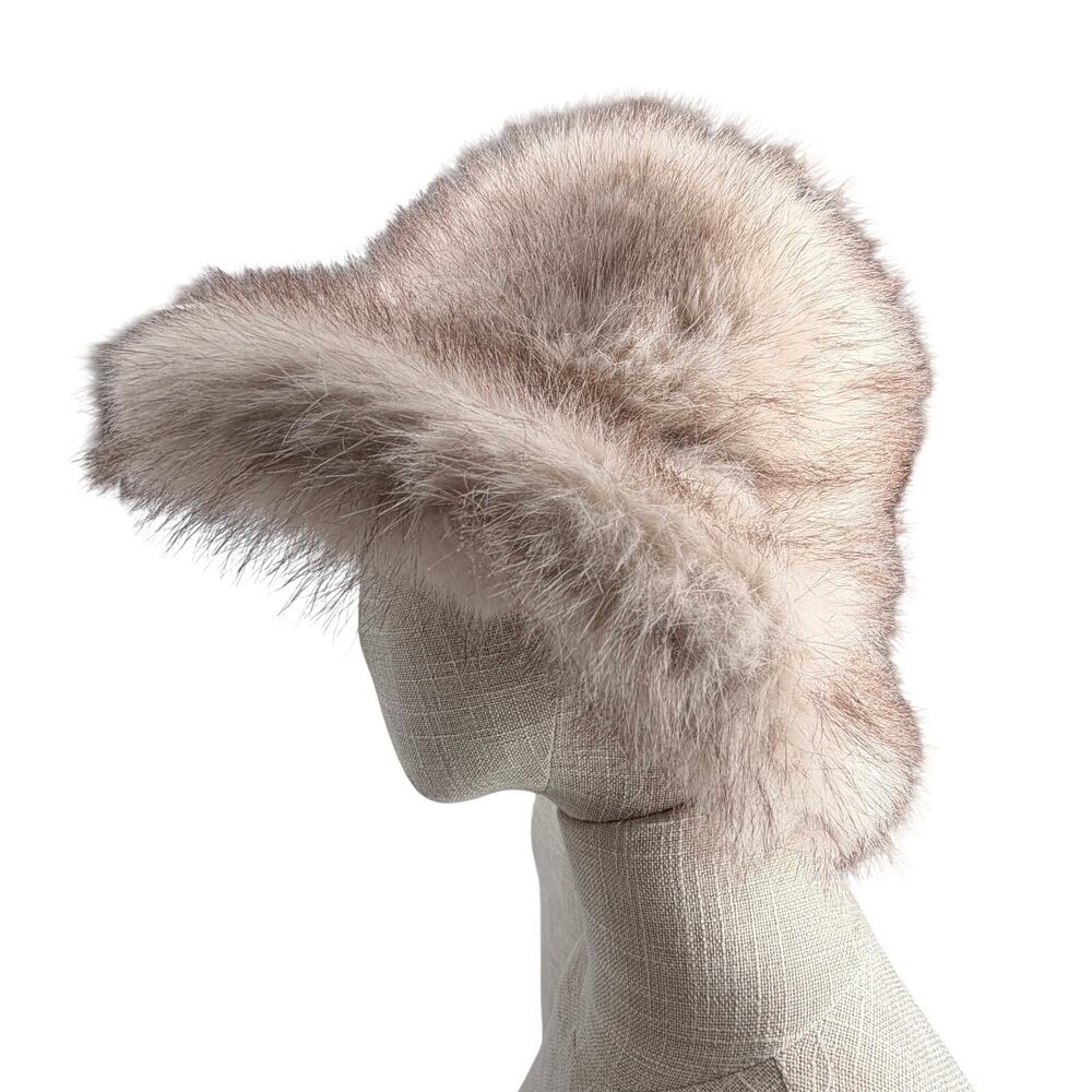 ZARA Beige Brown Faux Fur Bucket Hat M NWT Frosted Fluffy 1023/021/712